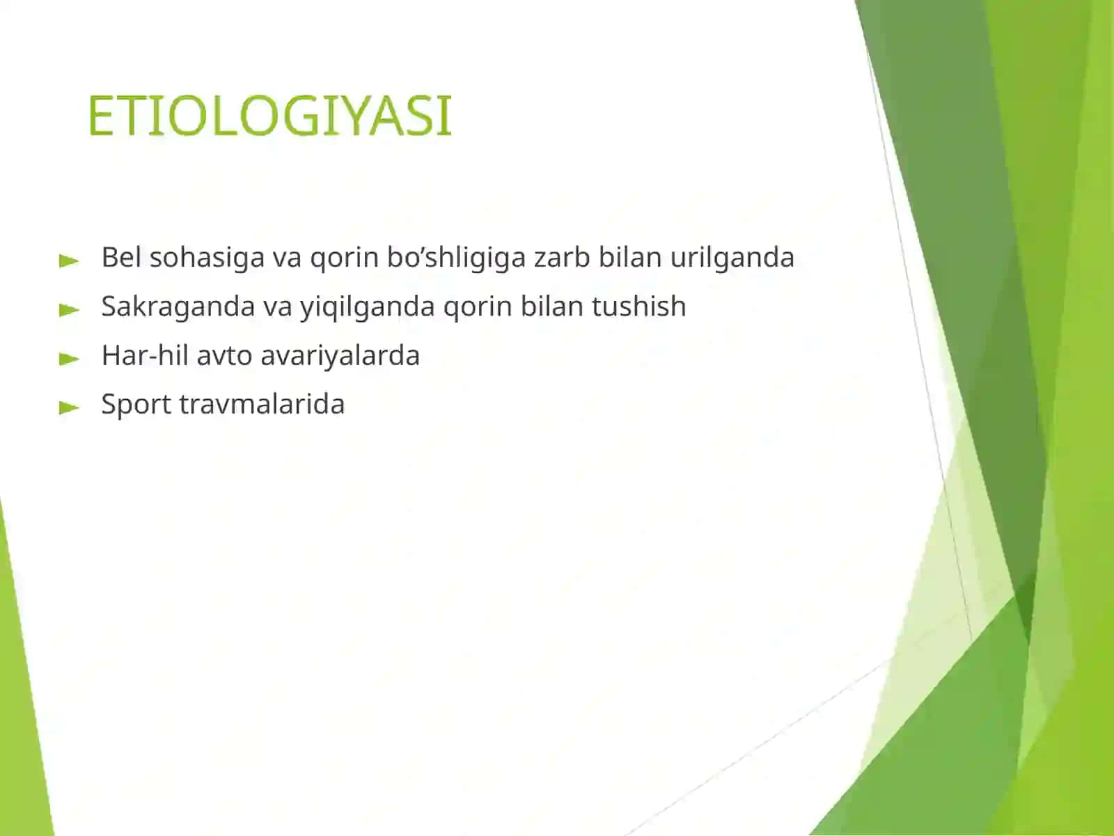 Qorin parda orti bo’shlig’I a’zolarining yopiq shikastlanishlari 2