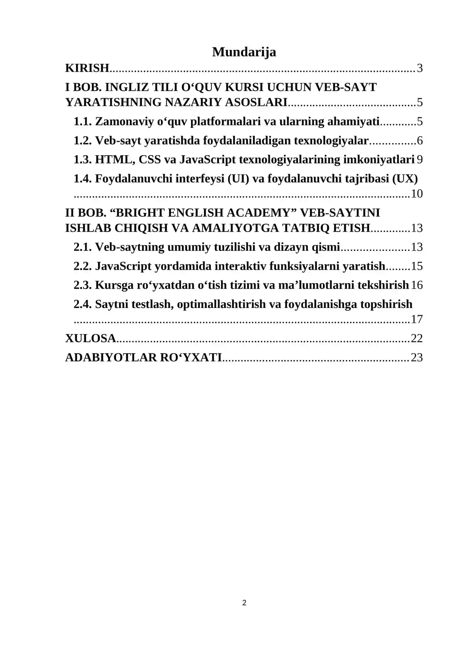 Ingliz tili o‘quv kursi uchun zamonaviy veb-sayt yaratish 2
