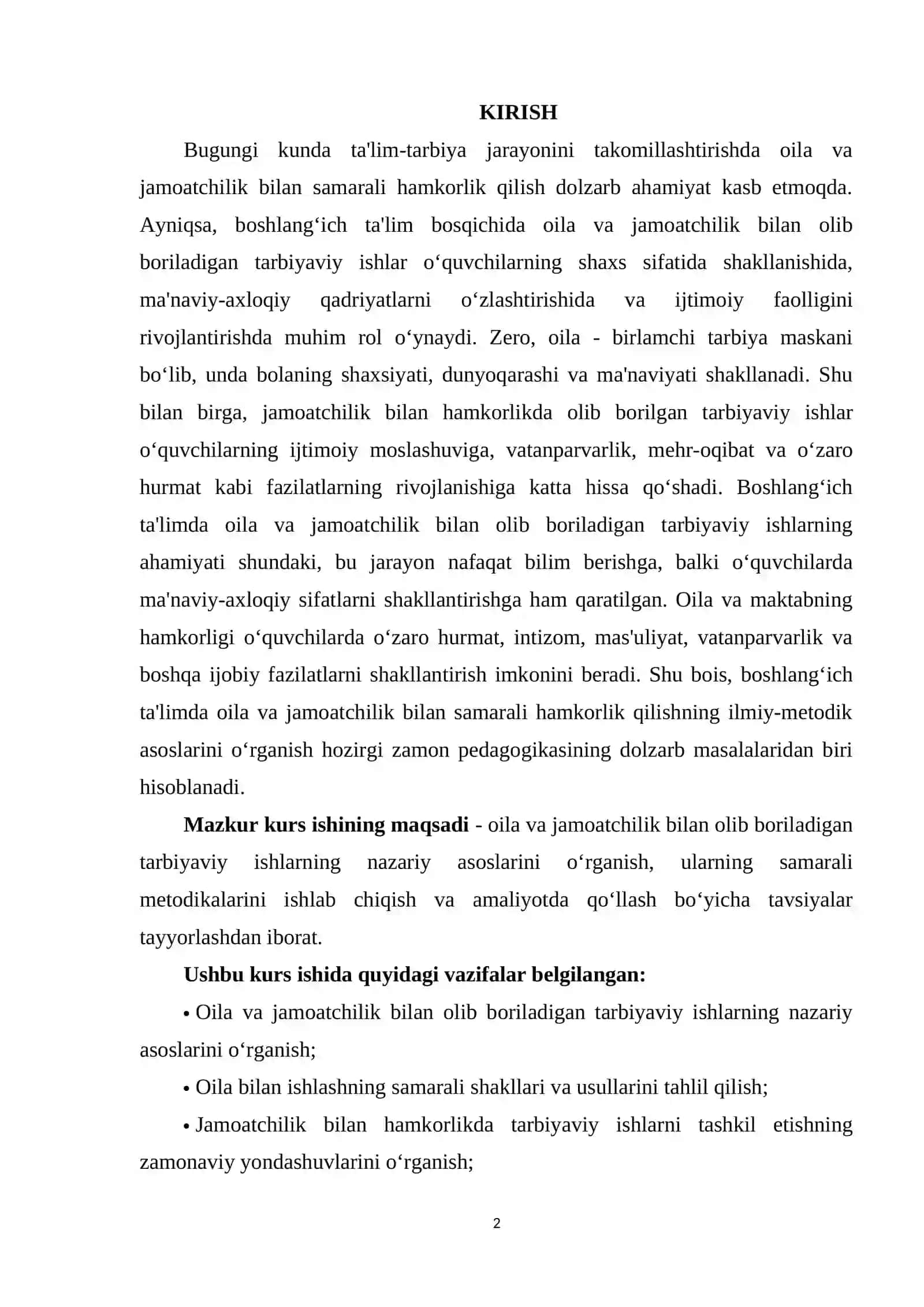 OILA VA JAMOTCHILIK BILAN OLIB BORILADIGAN TARBIYAVIY ISHLAR METODIKASI 2