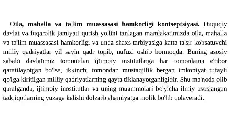 Oila, mahalla va ta'lim muassasasi hamkorligi va unda shaxs tarbiyasiga katta ta'sir ko'rsatuvi 2