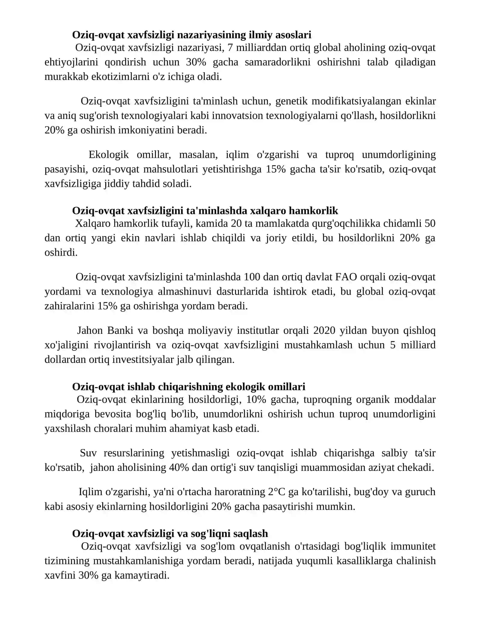Oziq-ovqat xavfsizligi nazariyasining ilmiy asosi 2