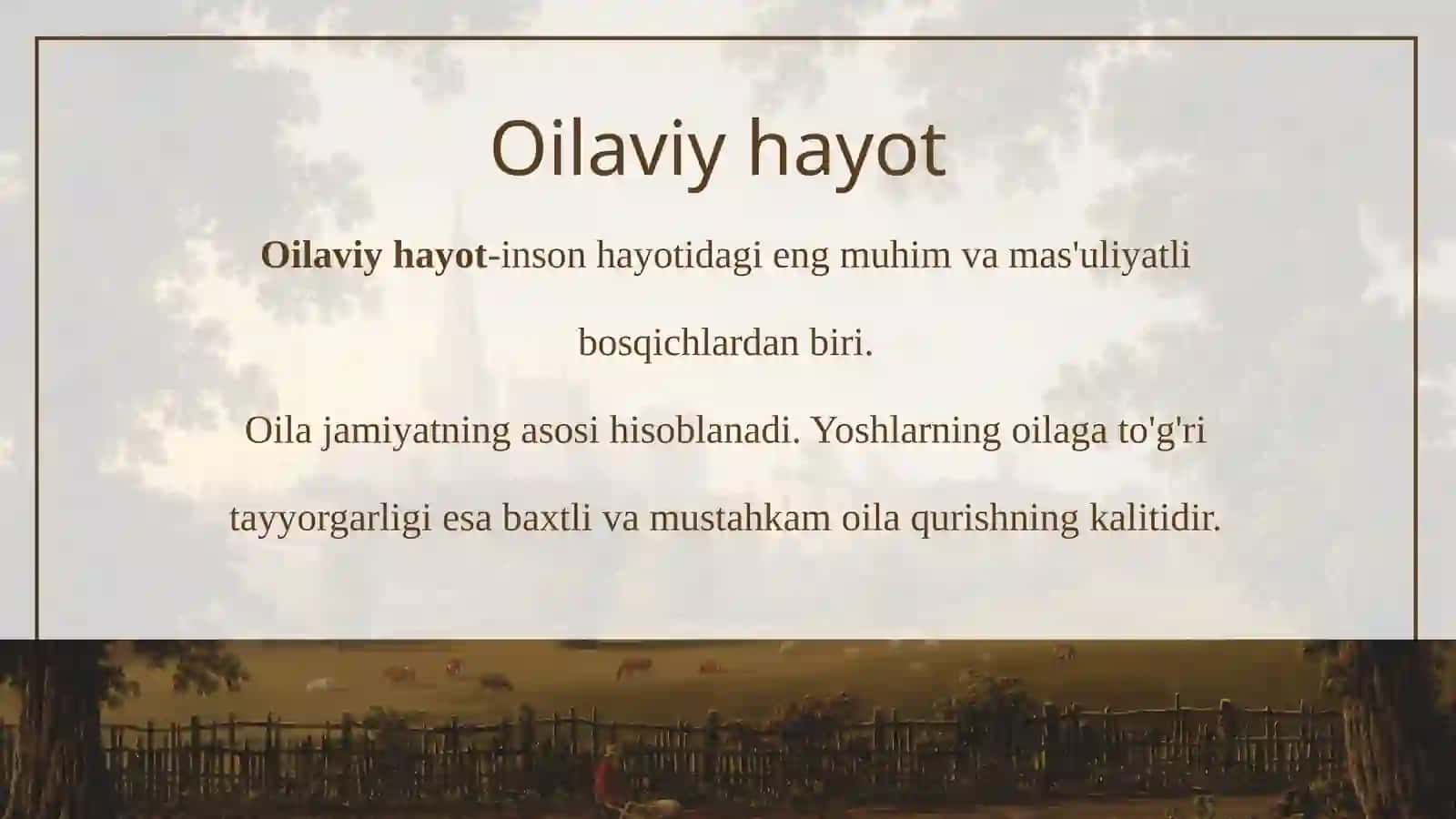 Yoshlarni oilaviy hayotga tayyorlash 2