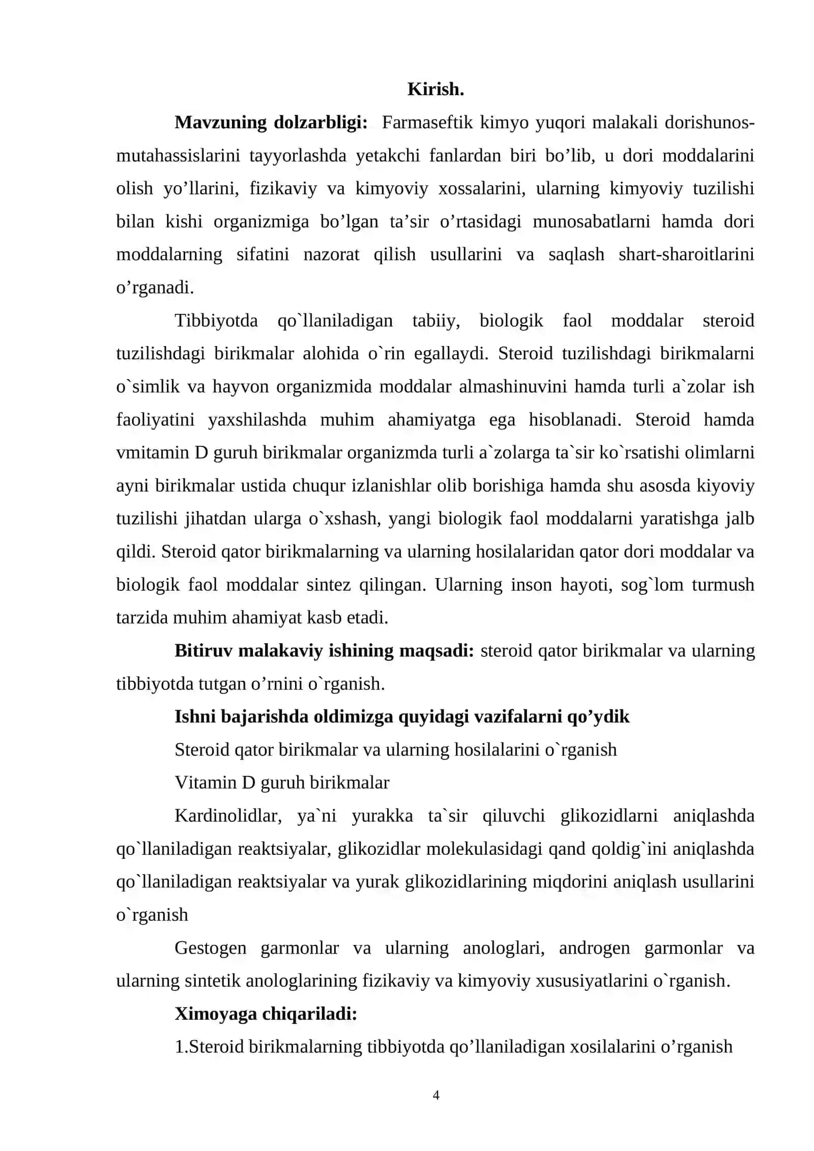 Steroid qator birikmalar va ularning tibbiyotda tutgan o’rni 2