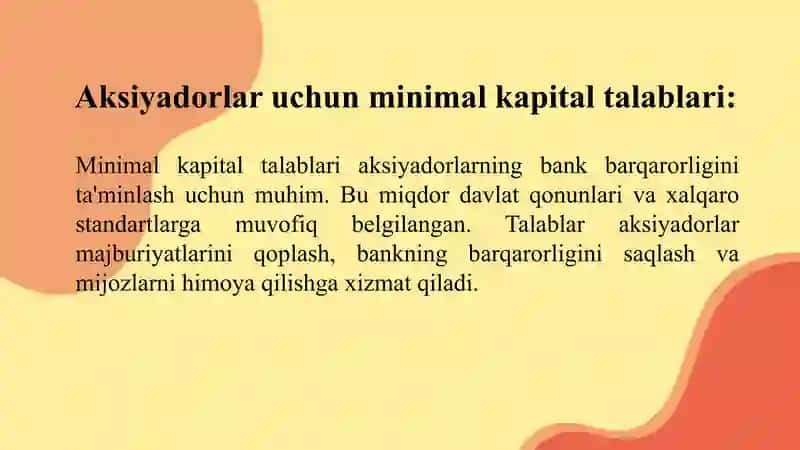 Nobank kredit tashkilotlari aksiyadorlariga qoʻyiladigan talablar 2