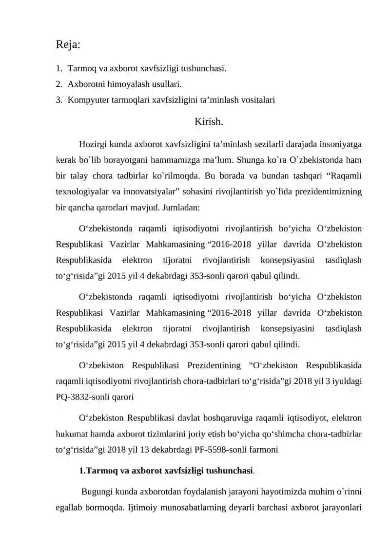 Mavzu: Kompyuter tarmoqlari xavfsizligini ta’minlash vositalari. 2