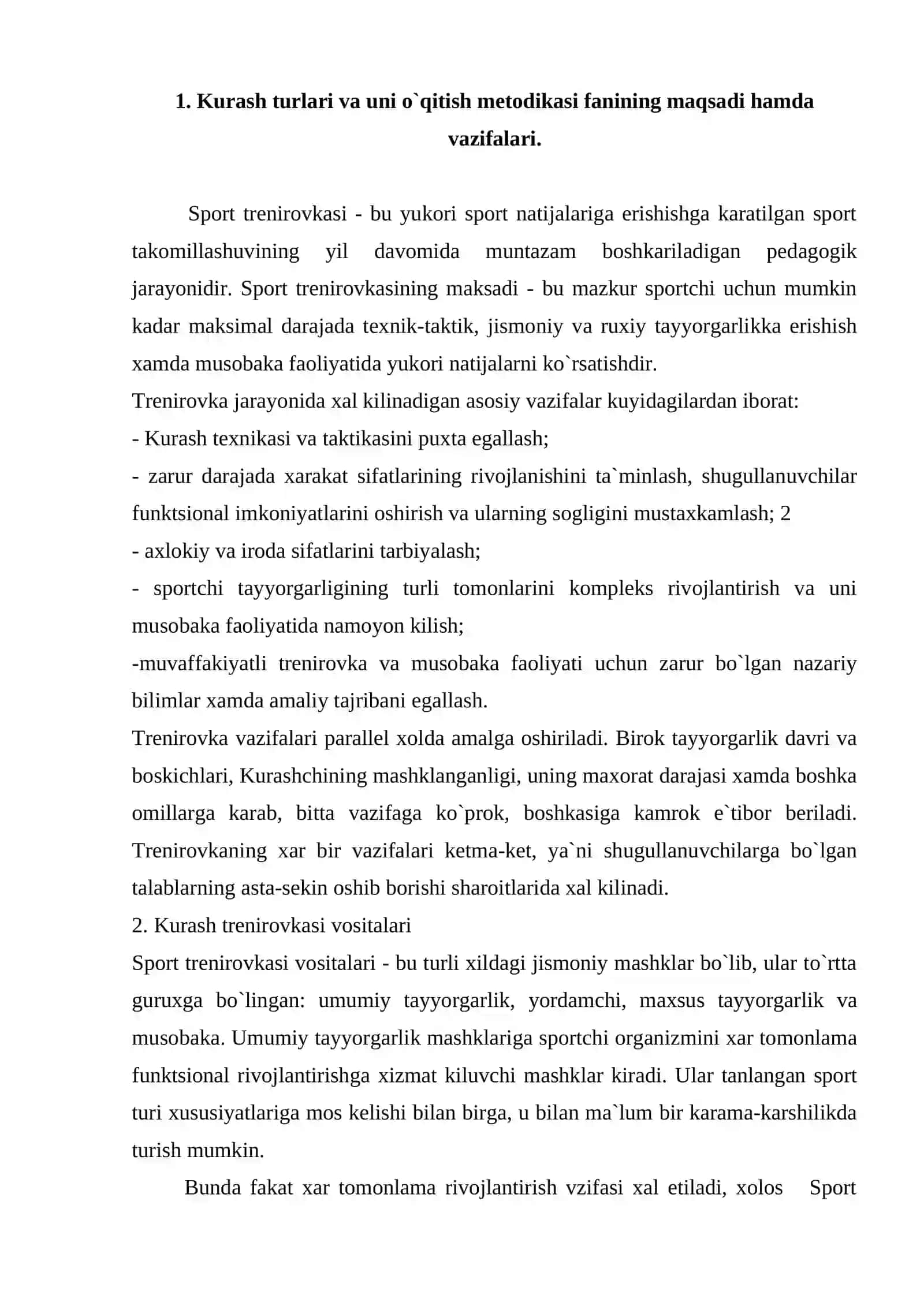 Kurash turlari va uni o`qitish metodikasi fanining maqsadi hamda vazifalari 2