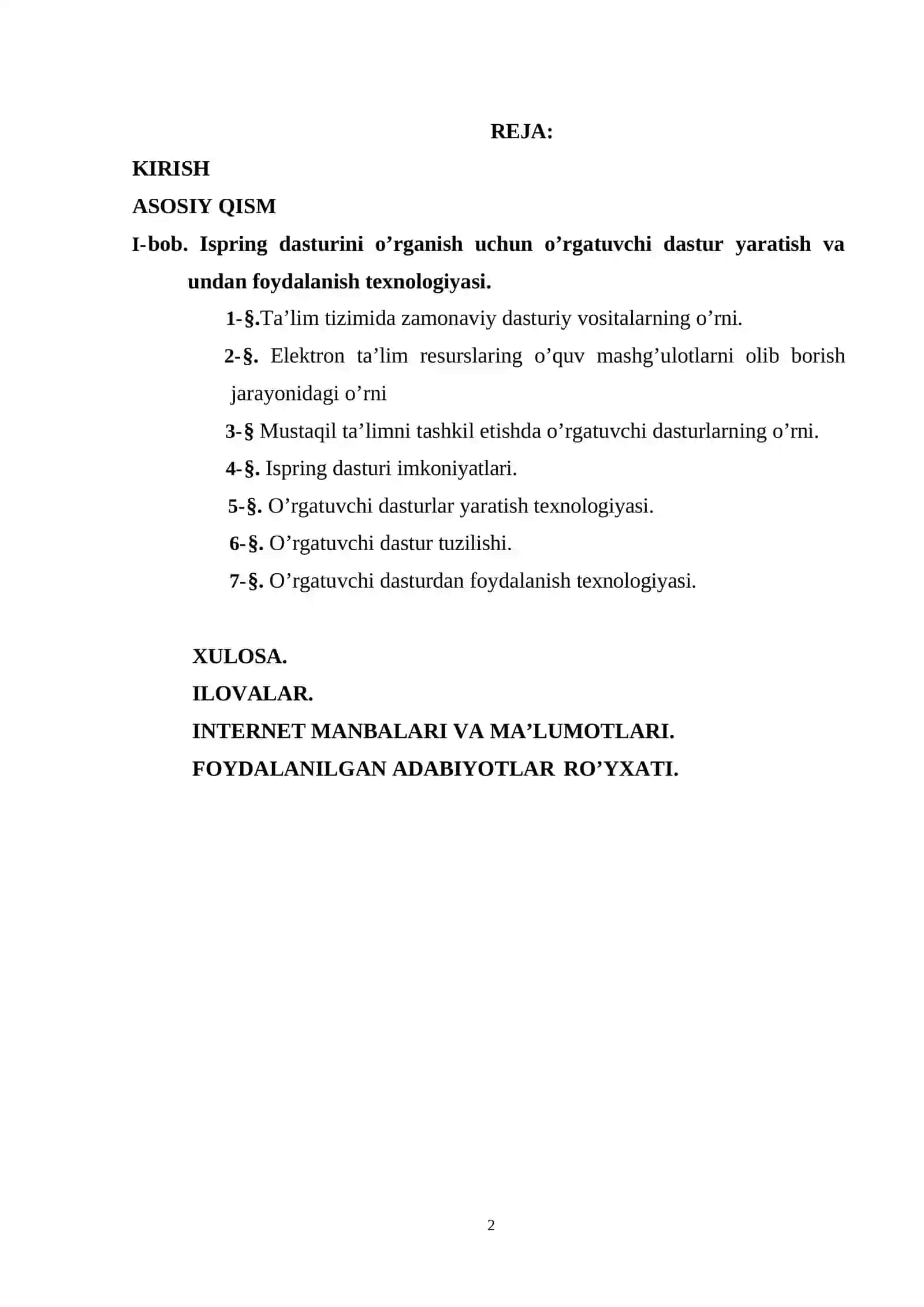 Ispring dasturini mustaqil o’rganish uchun o’rgatuvchi multimediali dastur yaratish. 2