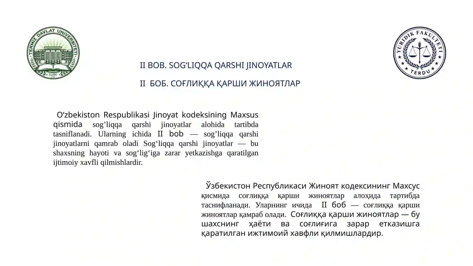 SOG'LIQQA QARSHI JINOYATLAR 2