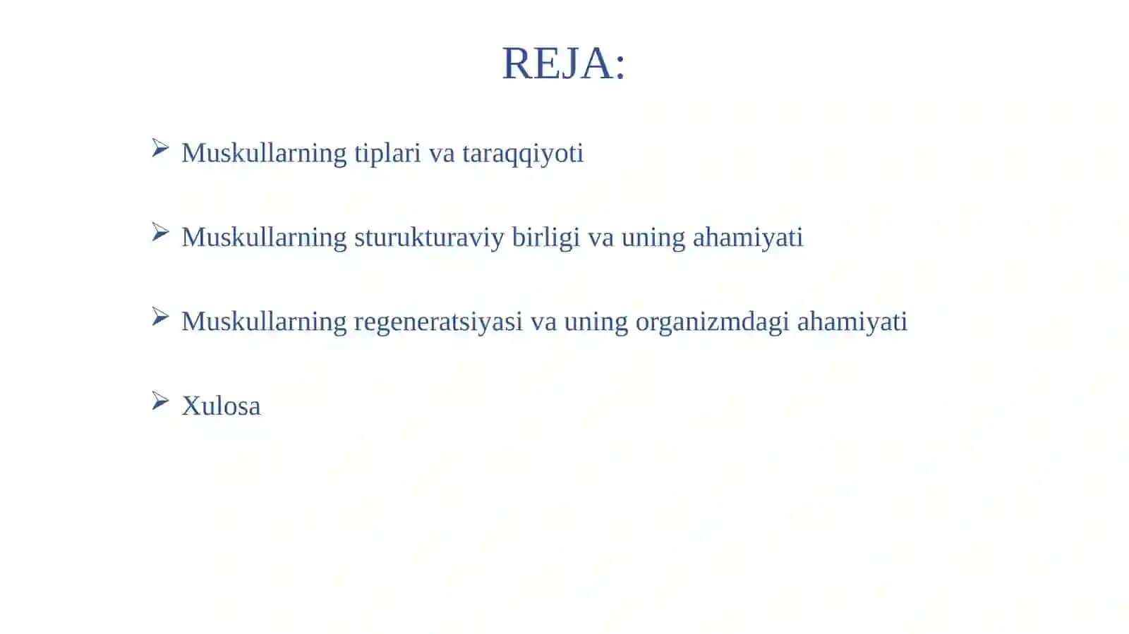 Mushaklarning taraqqiyoti, regeneratsiyasi va strukturaviy butunligini saqlanishi 2