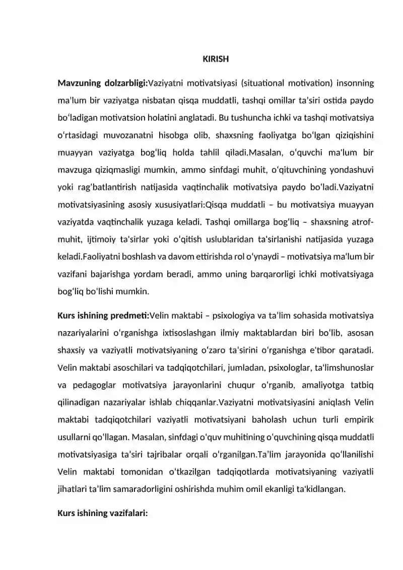 Vaziyat motivatsiyasi va uning Velin maktabi tadqiqotlari 2