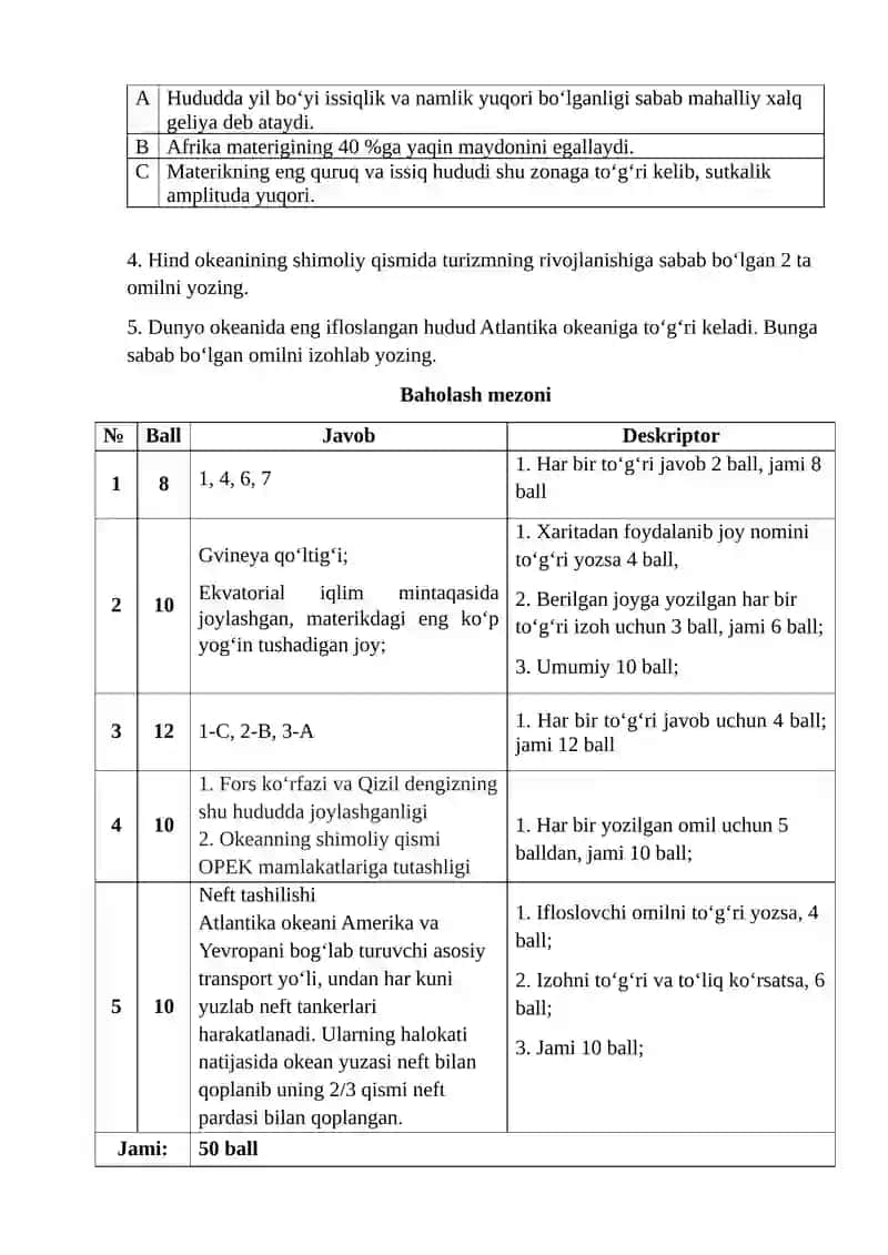 7 sinf Geografiya II chorak 2-BSB topshiriqlari 2