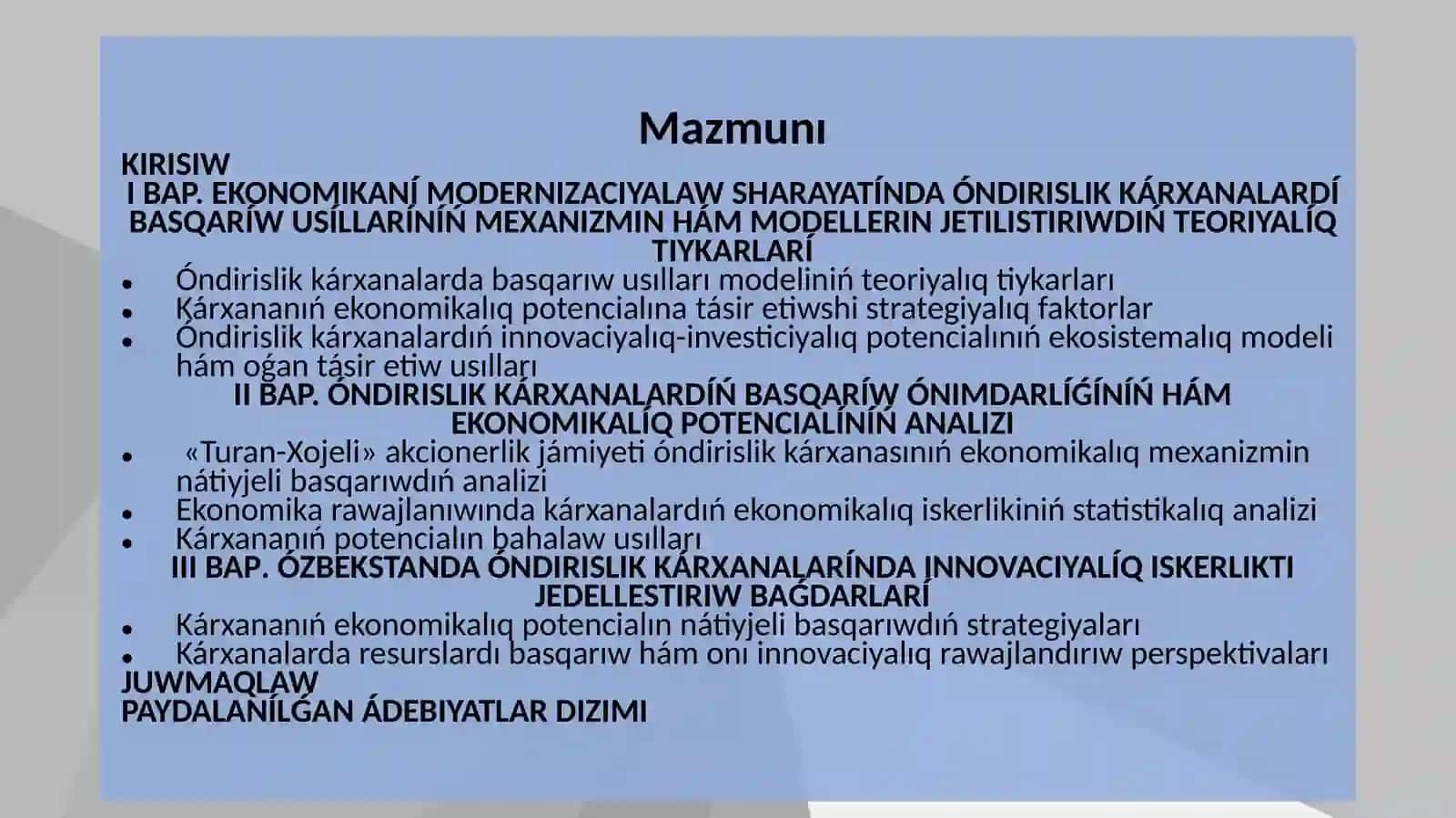 Óndirislik kárxanalardıń ekonomikalıq potenciallın basqarıw hám olardı jetilistiriwdiń innovaciyalıq modelleri 2