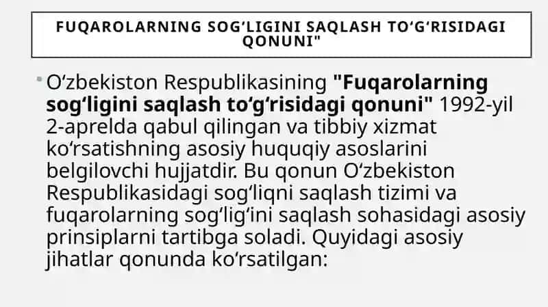 O‘zbekiston Respublikasi Fuqorolarning sog‘ligini saqlash to‘g‘risidagi qonuni 2