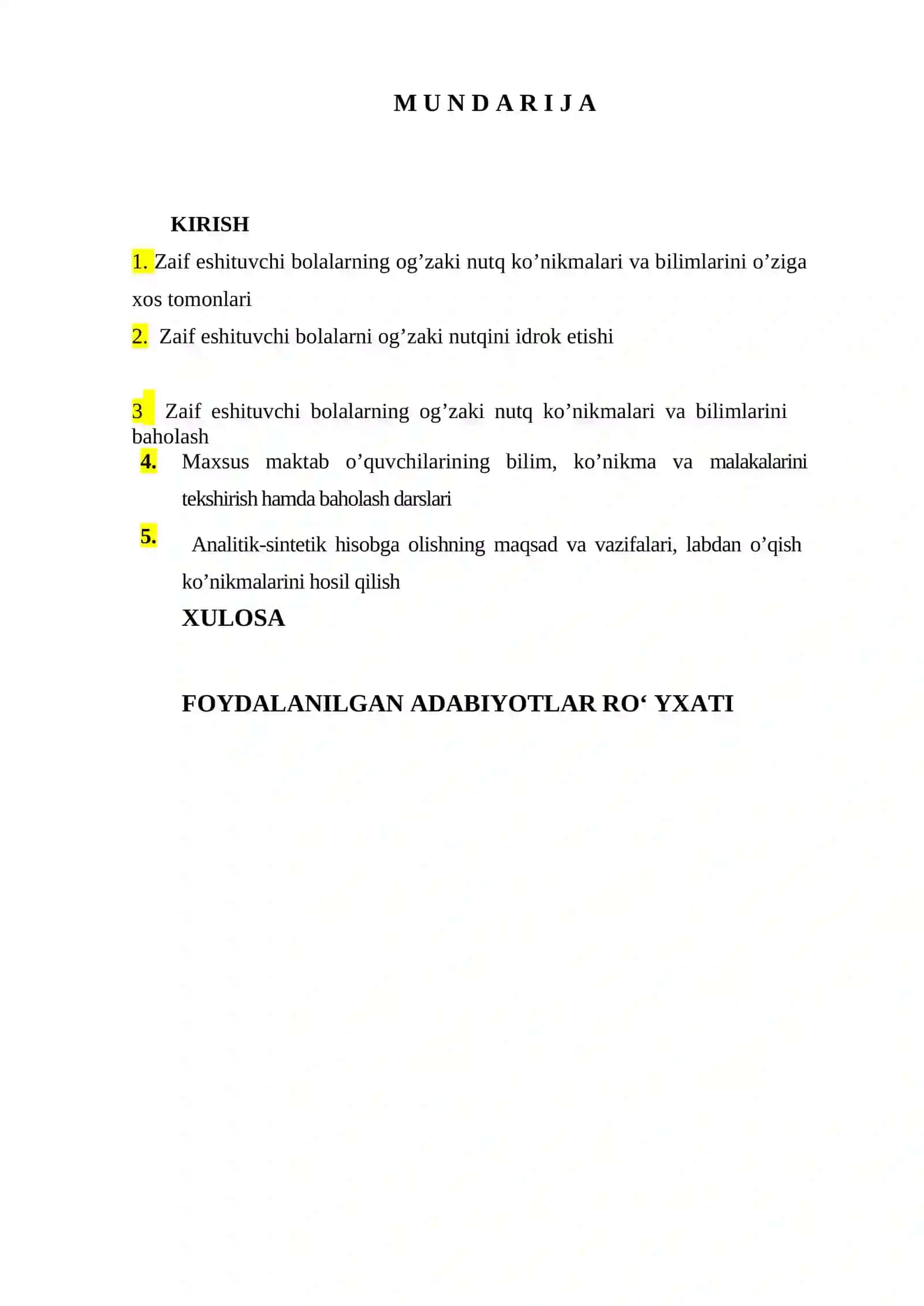 Zaif eshituvchi bolalarning og’zaki nutq ko’nikmalari va bilimlarini baholash 2
