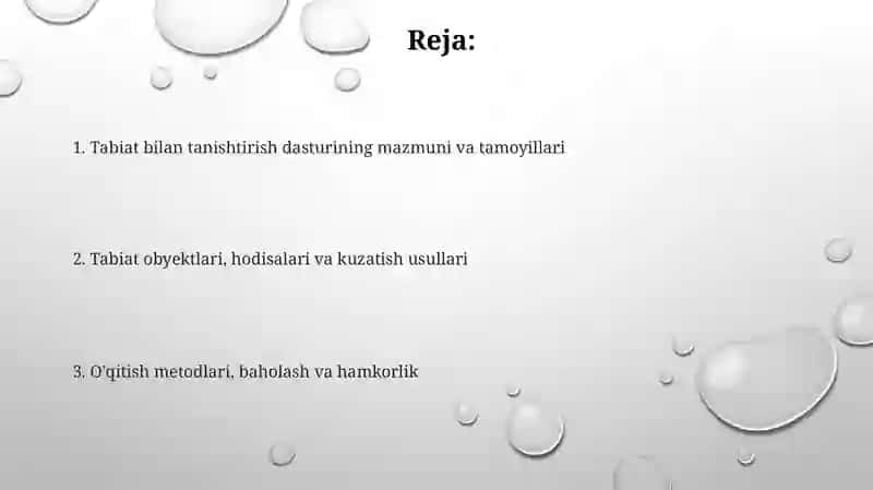 Tabiat bilan tanishtirishda dastur mazmuni,tabiat bilan tanishtirish tamoyillari 2