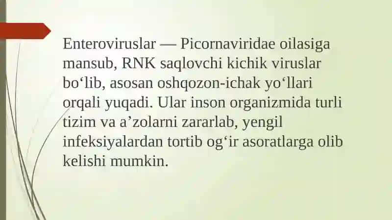 Enteroviruslar va ularning klinik ko'rinishlari 2