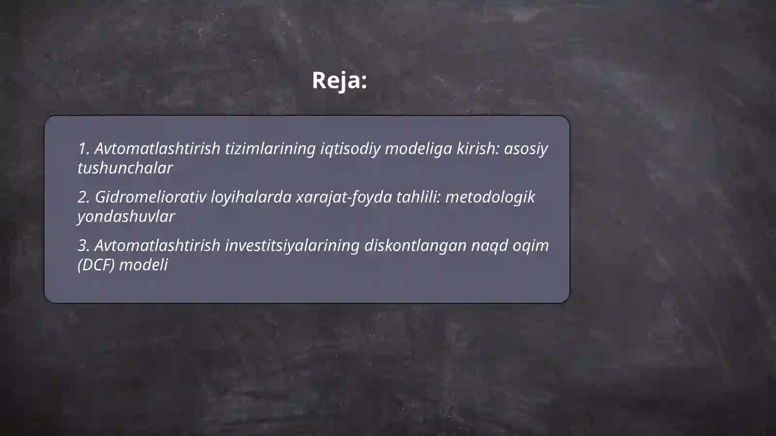 Avtomatlashtirish tizimlarining iqtisodiy modellari: Xarajat-foyda tahlili gidromeliorativ loyihalarda 2