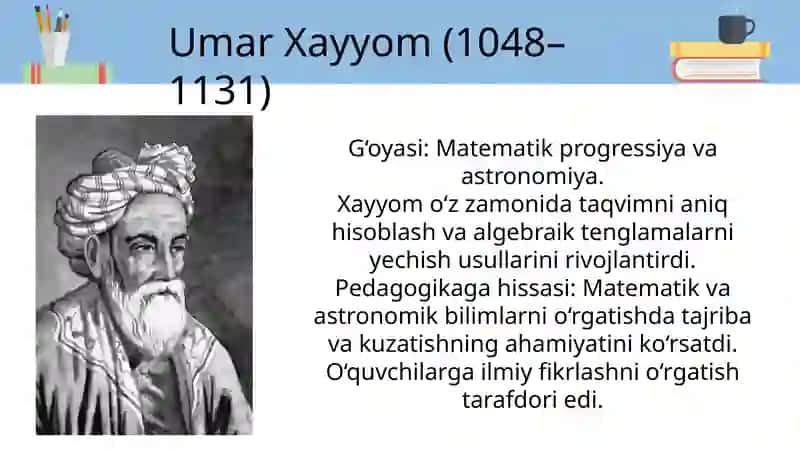 Umar Xayyom (1048– 1131) 2