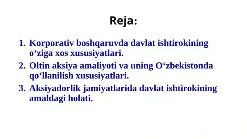 Davlat ulushi mavjud korporativ tuzilmalarda korporativ boshqaruv tizimi 2