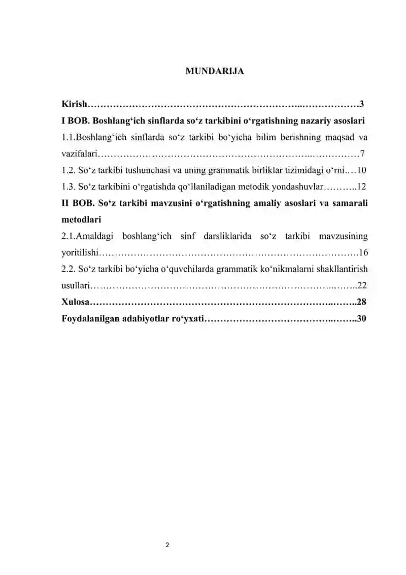 Boshlang‘ich sinflarda so‘z tarkibi mavzusini o‘rgatish metodikasi kurs ishi 2
