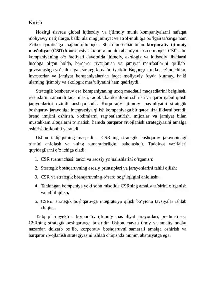 Korporativ ijtimoiy mas'uliyat CRS strategik boshqaruv 2