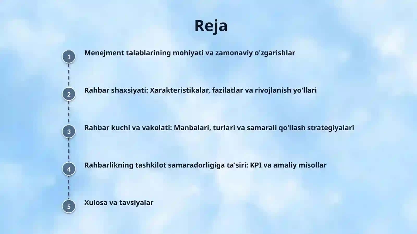Menejment talablari . Rahbar shaxsiyati, kuchi va vakolati. 2