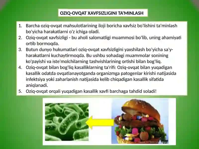 Oziq-ovqat mahsulotlarining xavfsizligini baholashning asosiy mezoni 2