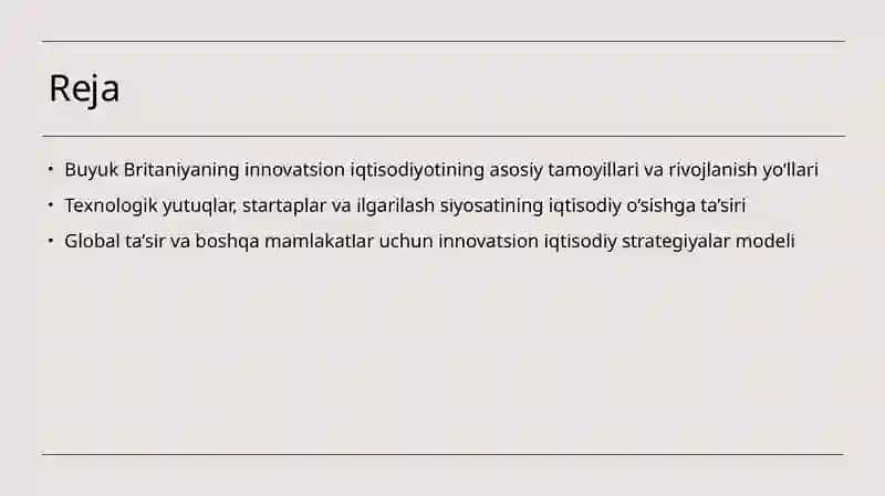 Buyuk Britaniyaning innovatsion iqtisodiyotining asosiy tamoyillari va rivojlanish yo‘llari 2