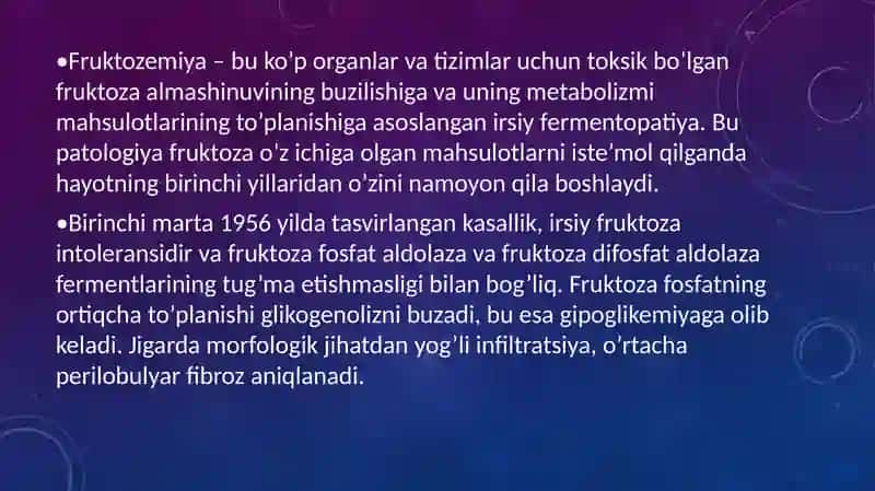 Fruktoza almashinuvining buzilishi 2