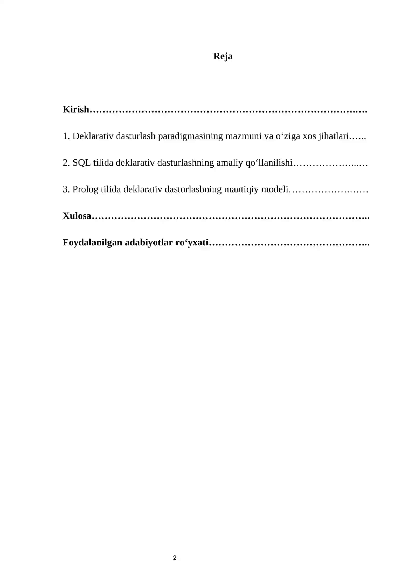 Deklarativ dasturlash: SQL va Prolog tillarining misollarda qo‘llanilishi 2