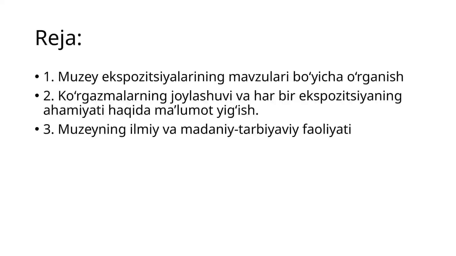 O‘zbekiston Davlat tarixi muzeyi ekspozitsiyalari va zaxira fondlarida ishlash 2