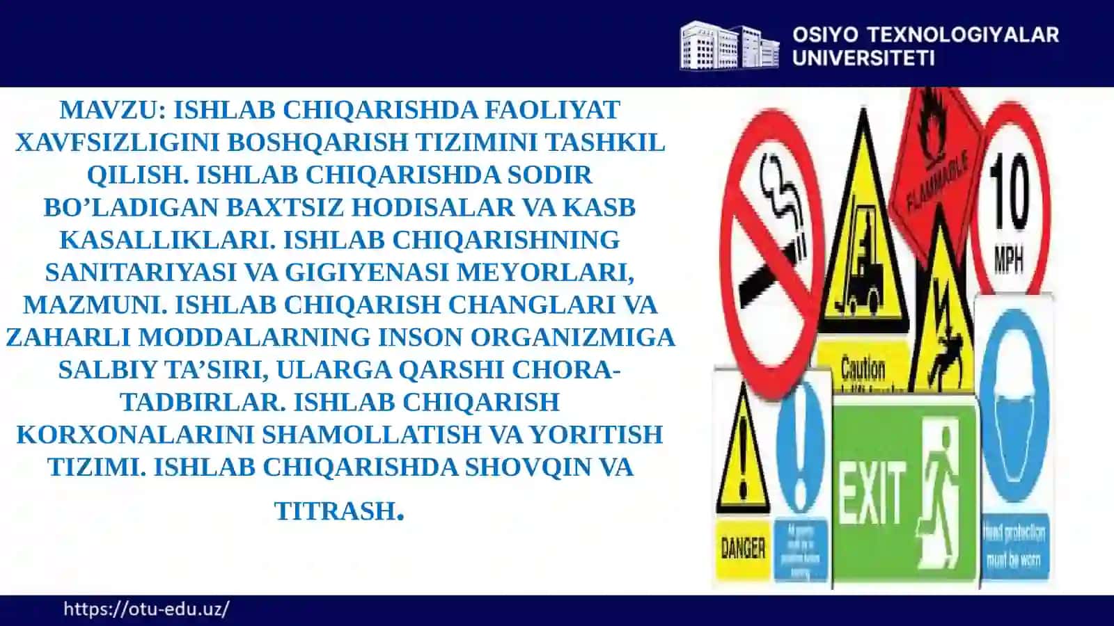 ISHLAB CHIQARISHDA FAOLIYAT XAVFSIZLIGINI BOSHQARISH TIZIMINI TASHKIL QILISH 2