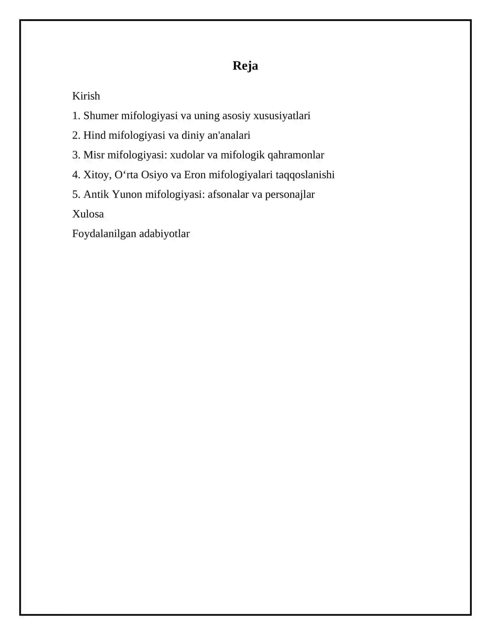 Shumer, Hind, Misr, Xitoy, Oʻrta Osiyo va Eron, antik Yunon mifologiyasi 2