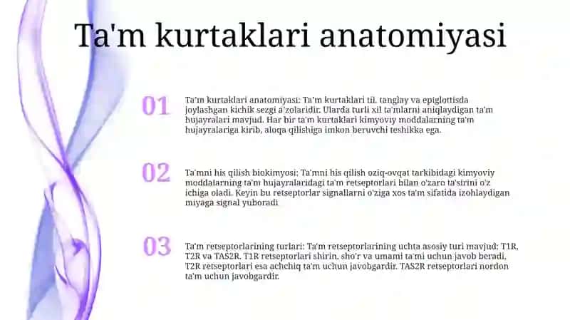 Ta'm Bilishning Biokimyoviy Asoslari 2