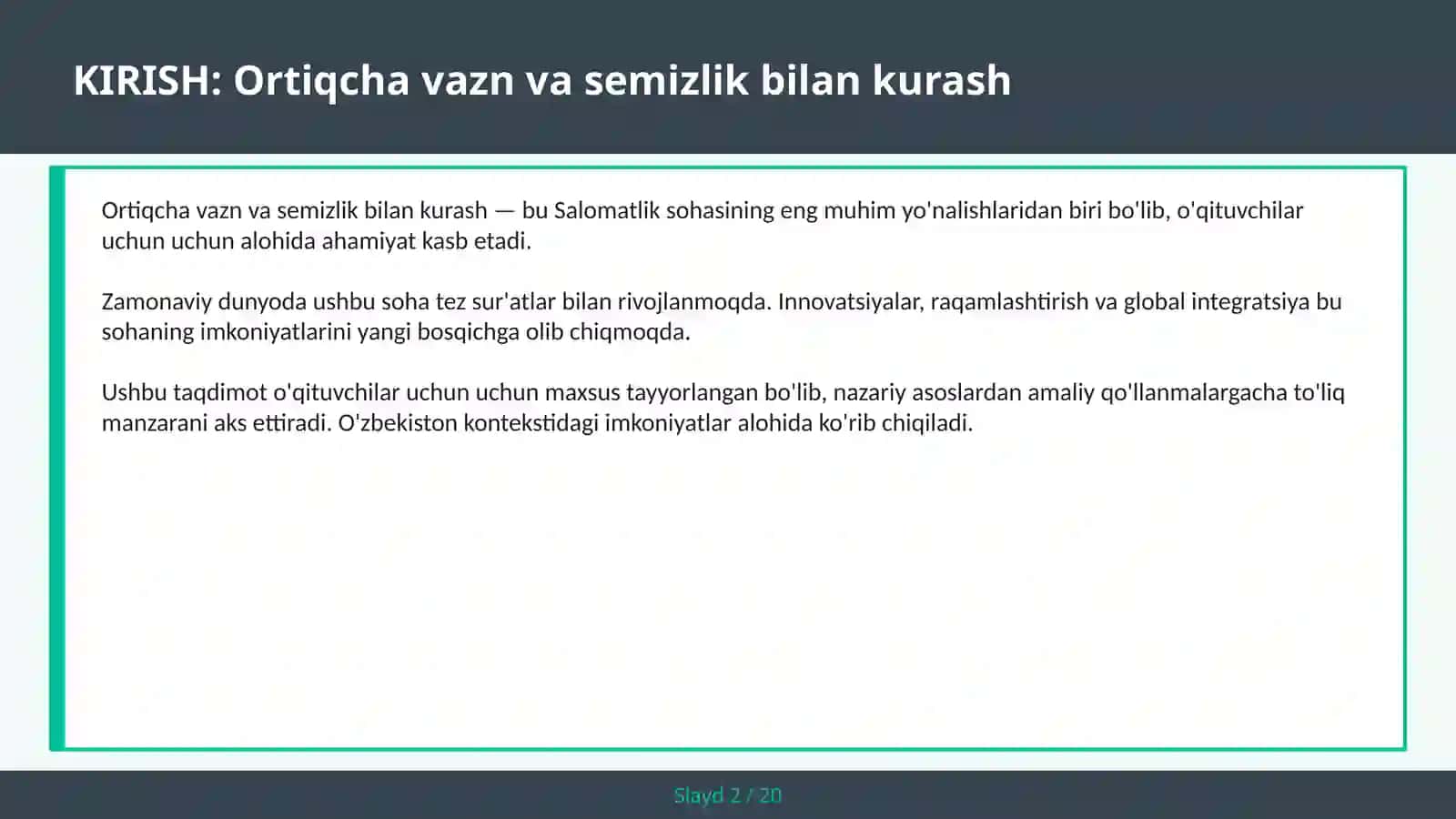 Ortiqcha vaqt va semizlik bilan kurash 2