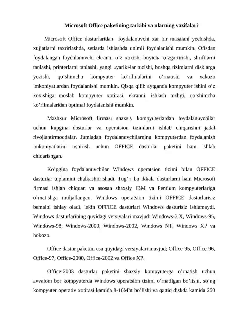 Microsoft Office dasturlar paketi 2