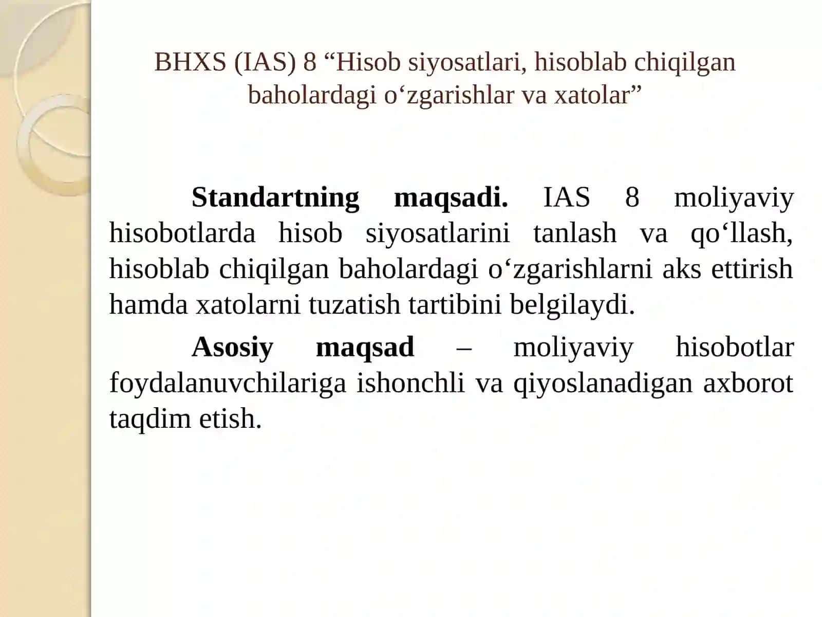 BHXS(IAS) №1 “Moliyaviyhisobotlarnitaqdimetish”standarti 2