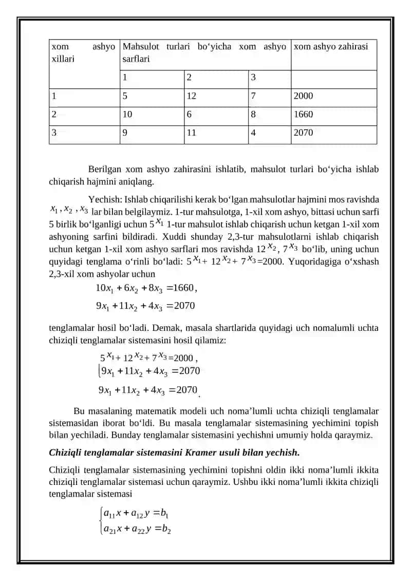 Chiziqli tenglamalar sistemasining turlari, yechimga ega bo’lishi va h.k. 2