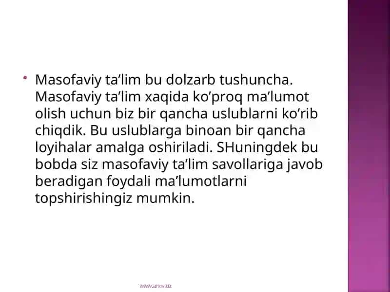Masofaviy ta’lim va uning ahamiyati. Virtual muzeylar va ularning ahamiyati 2