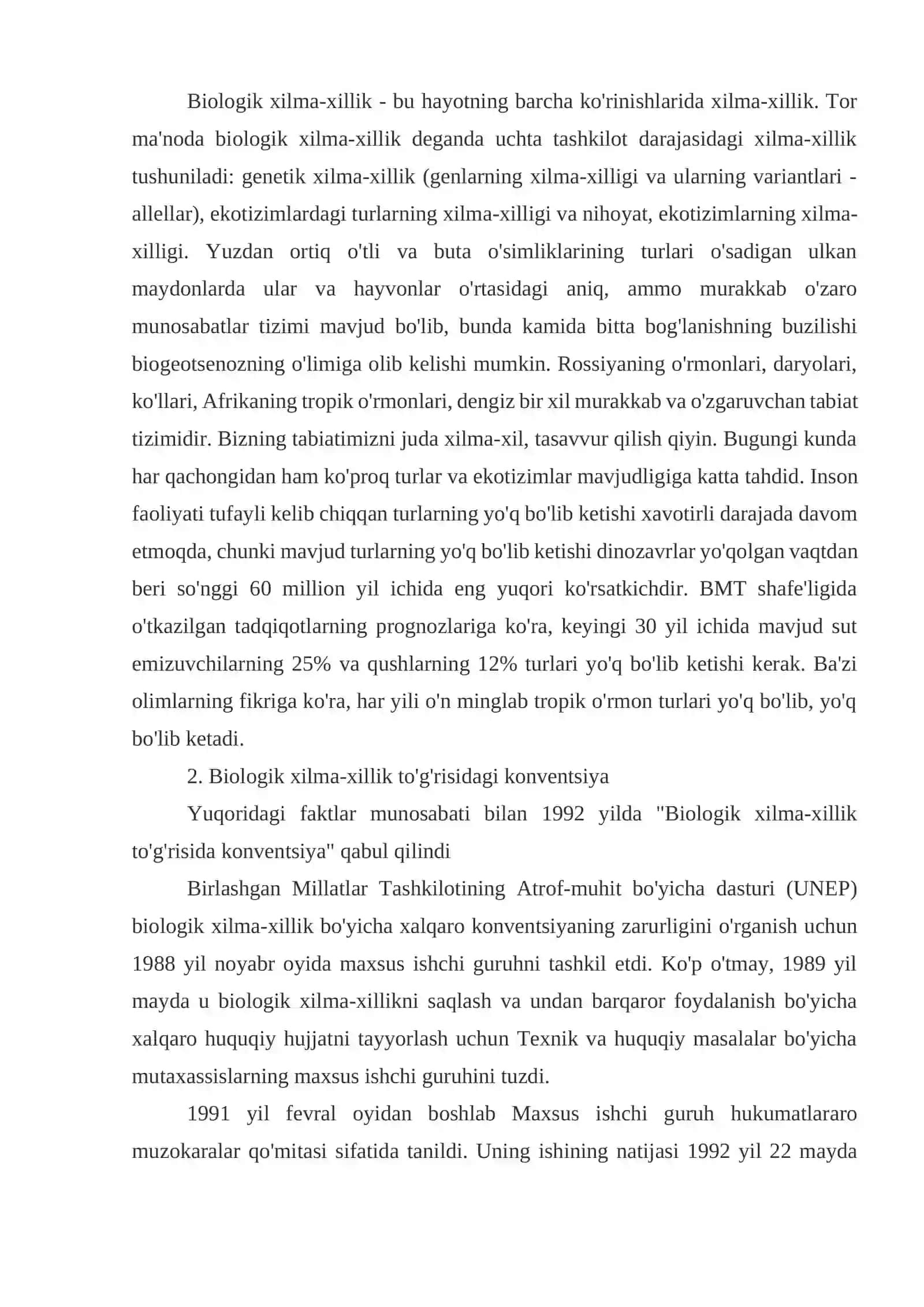 Biologik xilma-xillikni saqlash choralari va vazifalari 2