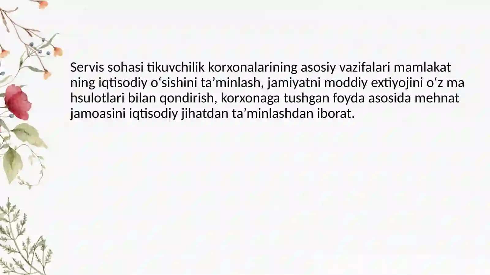 Servis sohasi tikuvchilik korxonalarining tavsifi 2