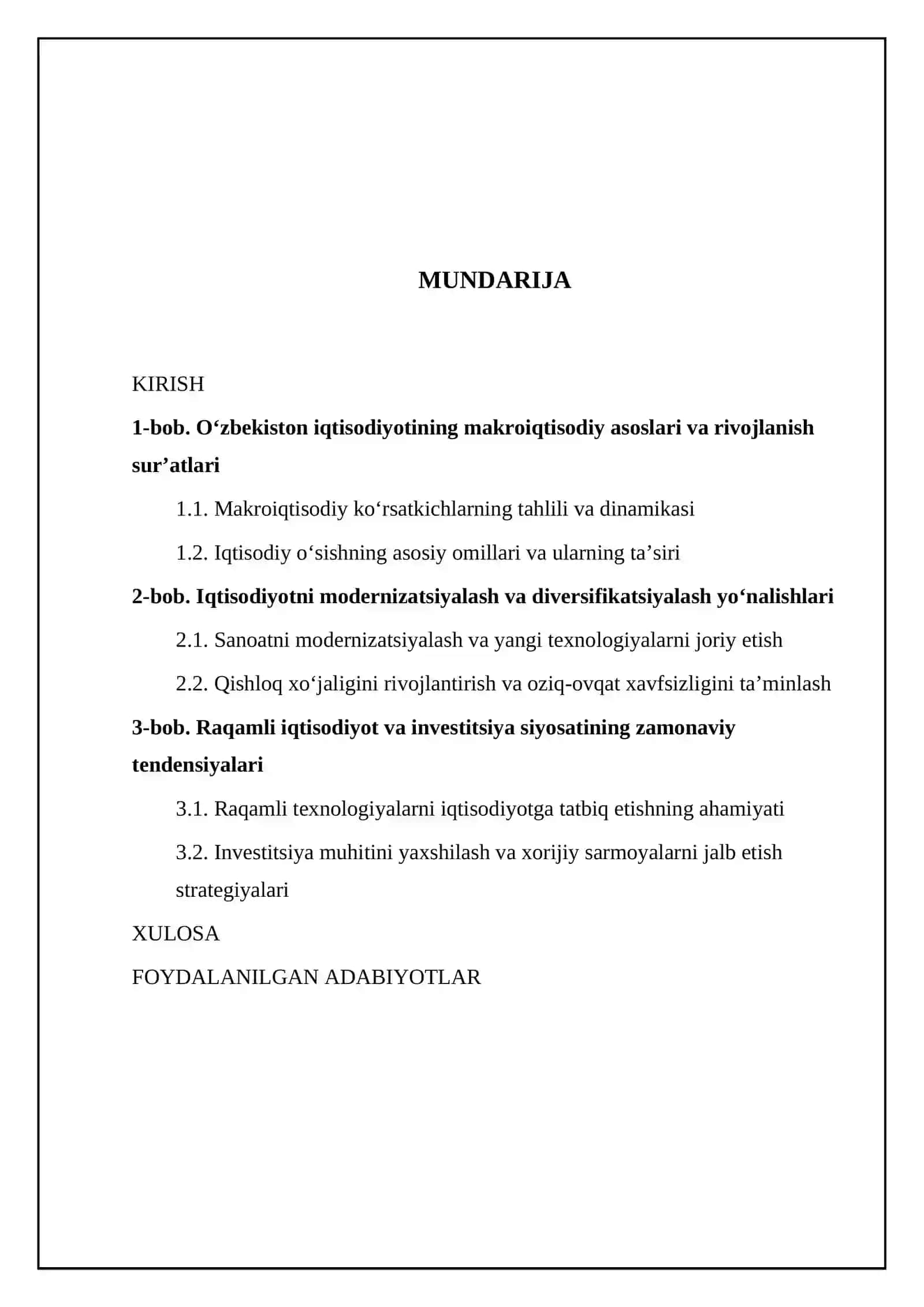 Oʻzbekiston iqtisodiy rivojlanish ustuvor yoʻnalishlarining zamonaviy tendensiyalari 2