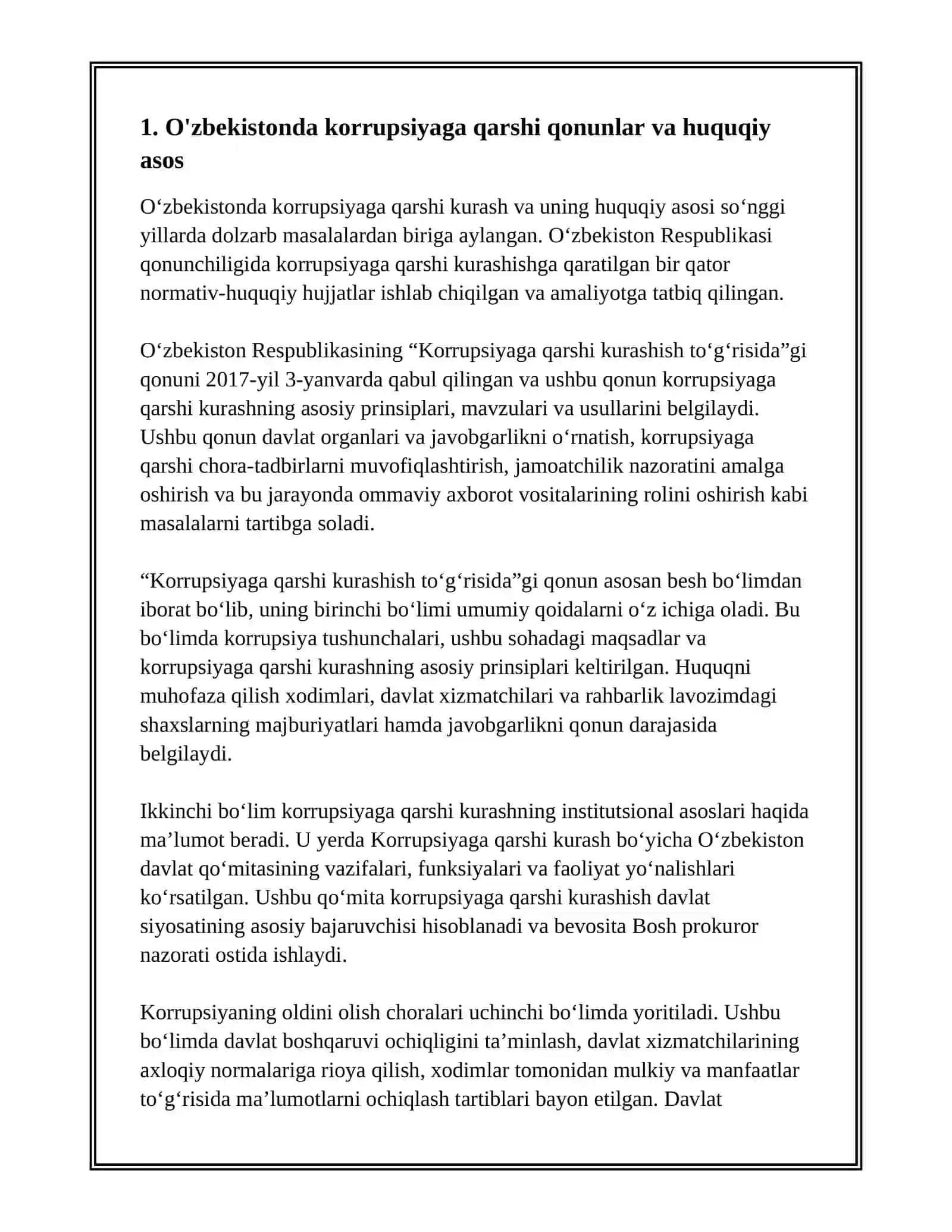 O'ZBEKISTONNING KORRUPSIYAGA QARSHI KURASHI 2