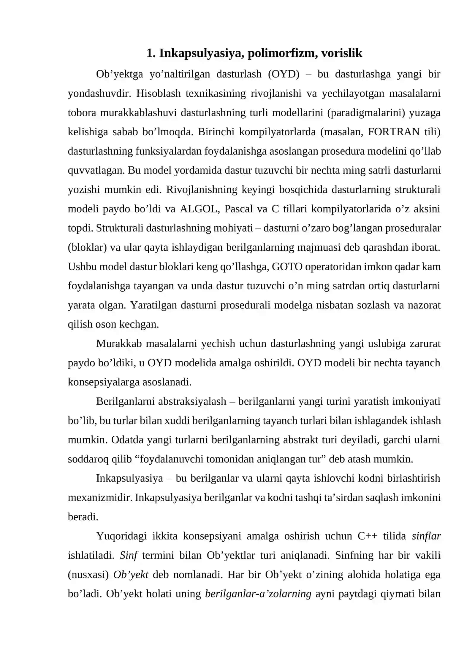 Obektga yo’naltirilgan dasturlash tushunchasi 2