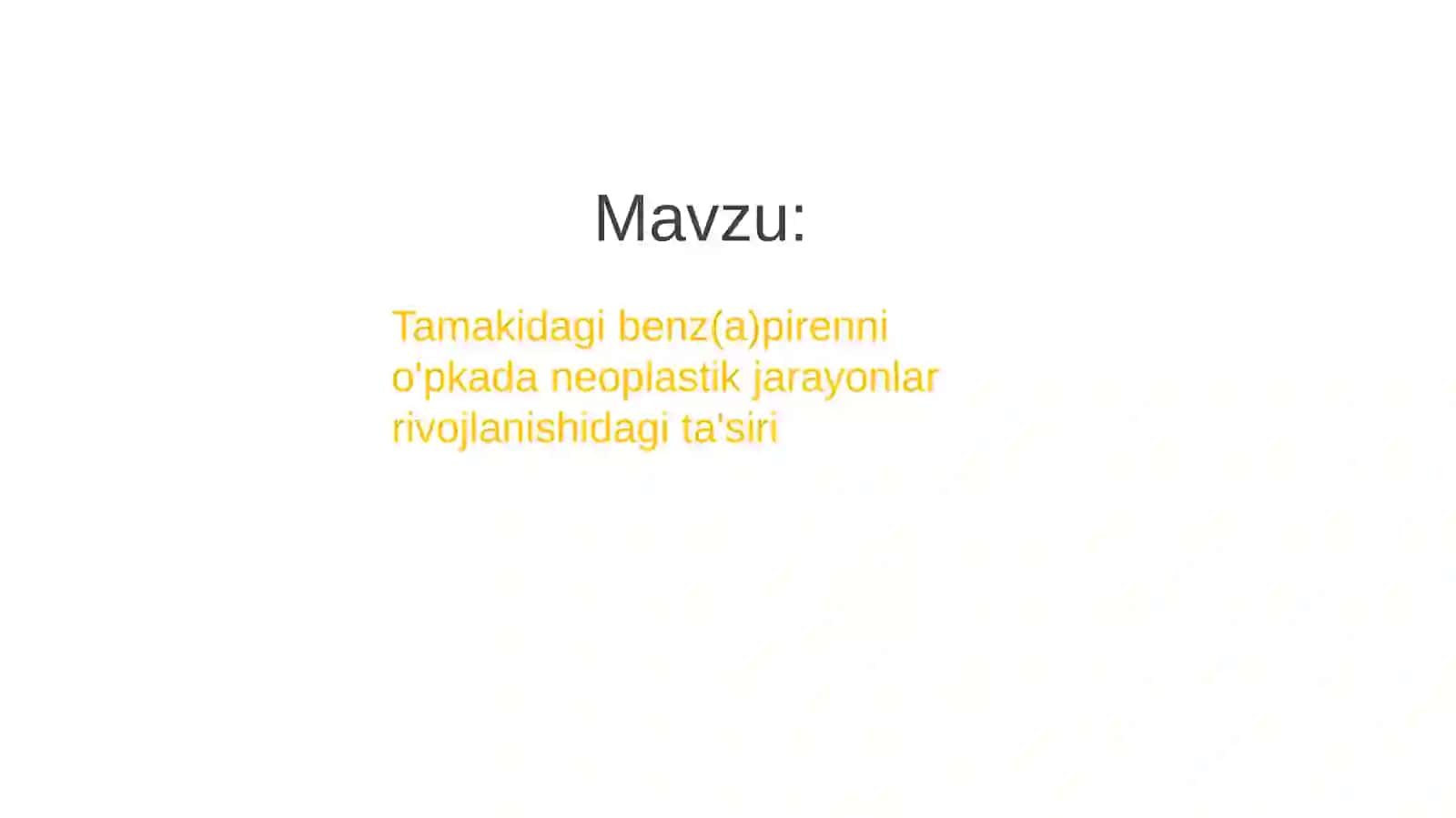 Tamakidagi benz(a)pirenni o'pkada neoplastik jarayonlar rivojlanishidagi ta'siri 2
