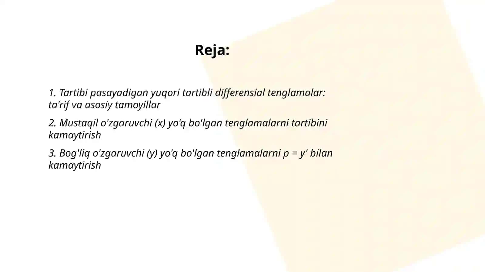 Tartibi pasayadigan yuqori tartibli differensial tenglamalar 2