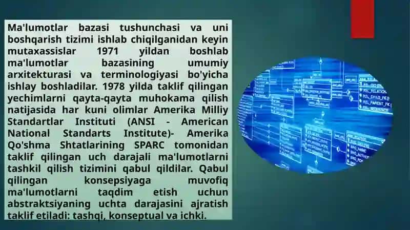 MA’RUZA. MA’LUMOT BAZASINING ARXITЕKTURASI. UCH BOSQICHLI ARXITЕKTURA 2