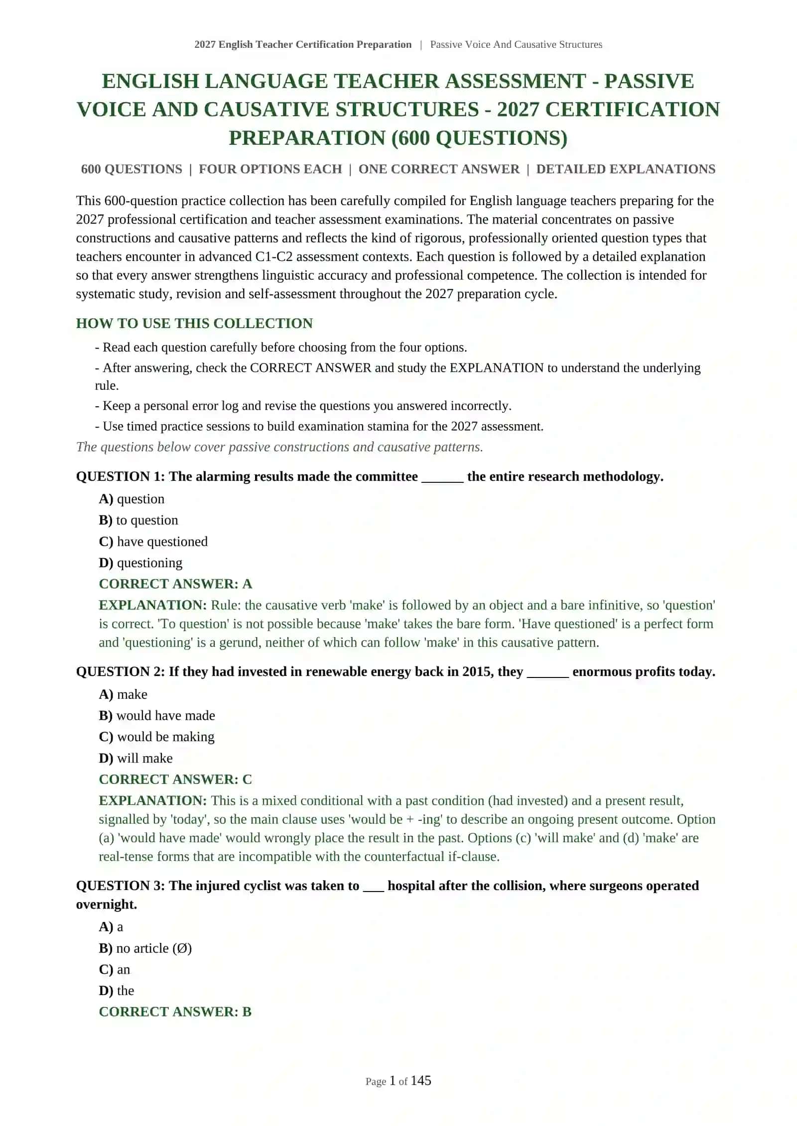 PASSIVE VOICE AND CAUSATIVE STRUCTURES - 2027 CERTIFICATION PREPARATION 2