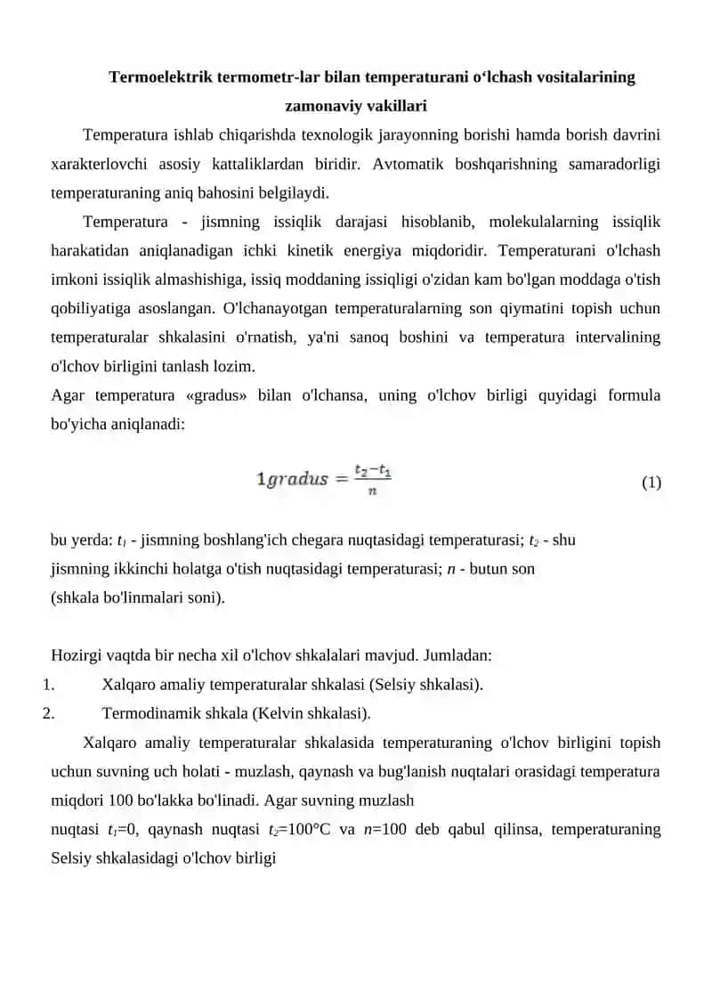 Termoelektrik termometr-lar bilan temperaturani o‘lchash vositalarining zamonaviy vakillari 2