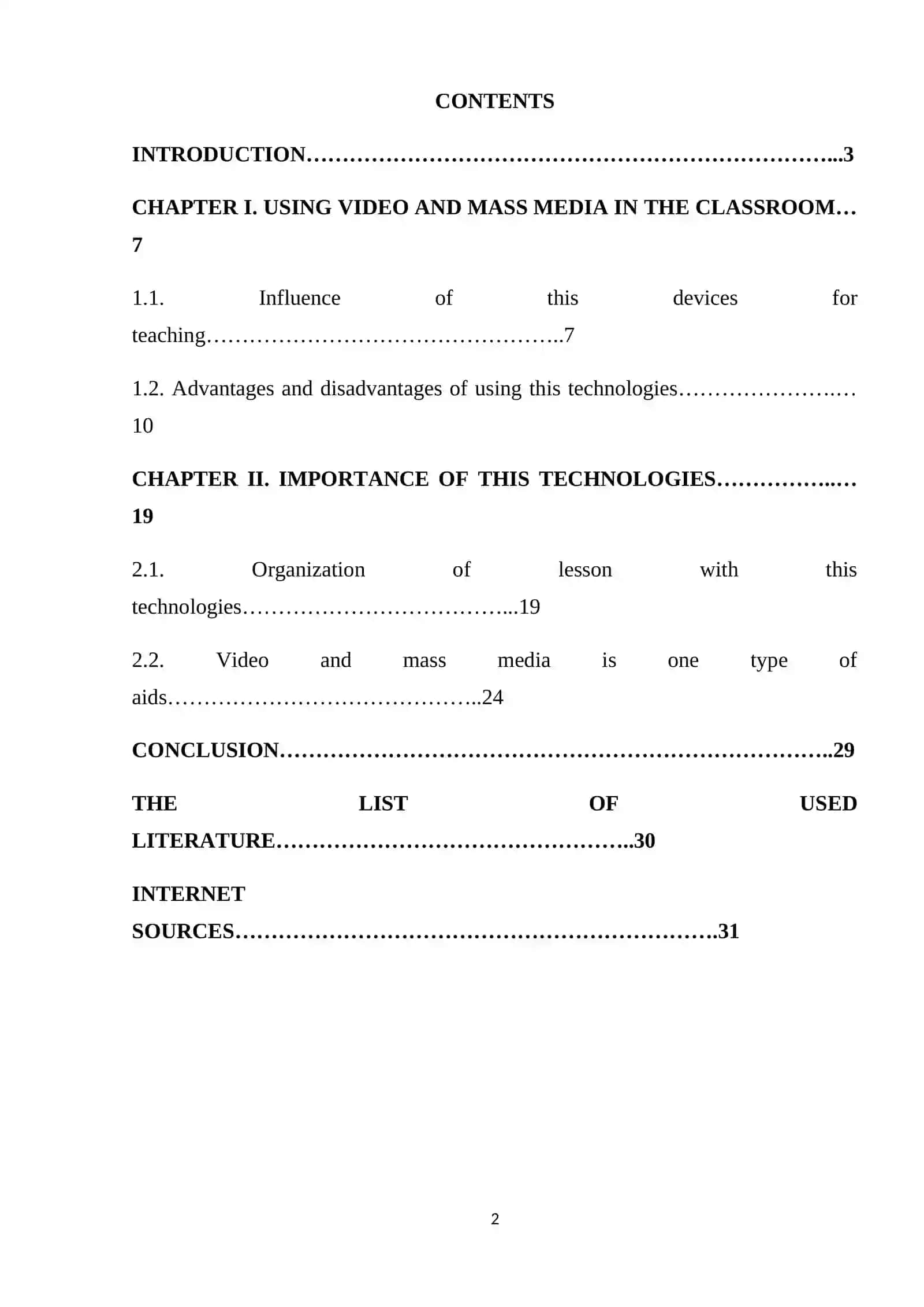 USE OF VIDEO AND MASS MEDIA AIDS IN THE CLASSROOM 2